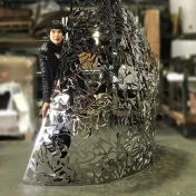 Drue Kataoka with her Sail Celestial Force sculpture